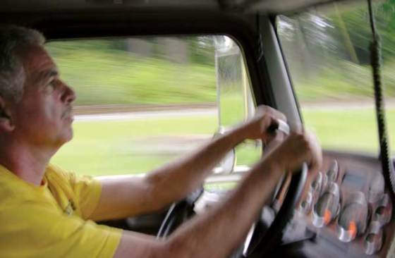 It was dry when Almaas left Auburn, but up near Snoqualmie Pass there's rain and some extensive roadwork. He typically travels 400 miles in a day.