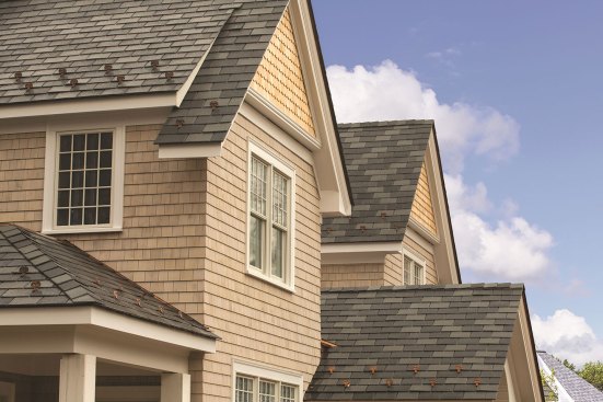 Ply Gem's engineered-slate roofing carries a Class 4 impact rating and is made from 100% recycled resins.