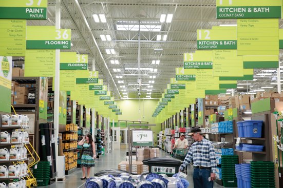 Powerful Inducements. The new Friedman’s store features two extra-wide central “power aisles” that make shopping friendlier and on-sale items easier to spot. The Express Yard display lets you stay inside and pick from all the materials stored outside.