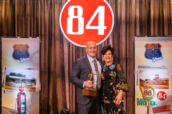 84 Lumber Manager of the Year Matt Born with company president Maggie Hardy Knox.