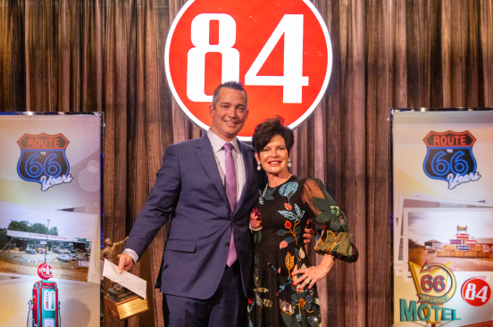 84 Lumber Area Manager of the Year Nick Boyd with company president Maggie Hardy Knox.