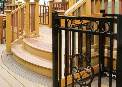 There are many different types of composite and tropical hardwood decking and a variety of railings, including an aluminum and glass panel system, showcased throughout the design center.