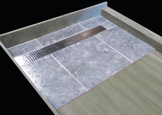 The RediTrench from Tile Redi is designed for use with the company's one-piece shower pans in plank-pitched and trench applications. The shower pans come with fully integrated drains, curbs, and splash walls, are pre-pitched, and are ready for tile.800.232.6156. www.tileredi.com.
