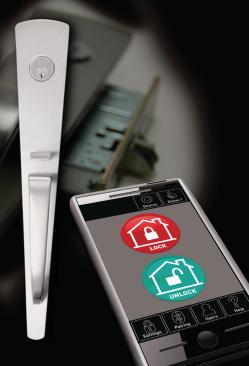 Keeler's architectural mortise door lock has 128-bit encrypted proprietary technology that lets homeowners operate it with a smart phone.
