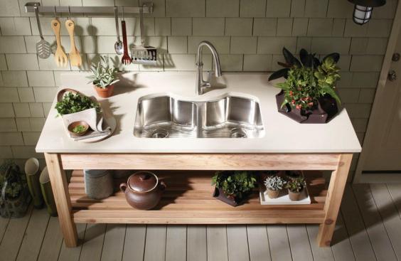 Kohler's 9-inch deep Octave Sink is available in double-equal, large, or medium sizes and features a curved back wall. 800.456.4537. www.us.kohler.com.