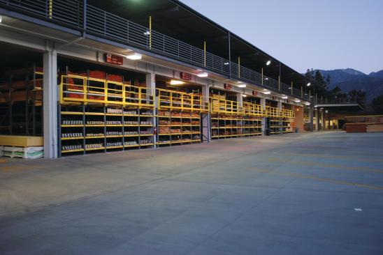 Outside material storage with employee parking on top.