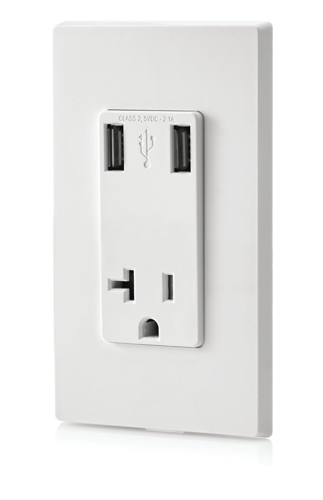 Leviton is playing to consumers’ growing use of mobile phones, tablets, gaming devices, and digital cameras by adding two vertical USB ports to a tamper-resistant outlet. A digital chip recognizes the devices’ electrical capacity and optimizes the power each receives. The system fits inside a standard wall box and can be used with the company’s regular wiring. Leviton, www.leviton.com; 631.812.6000.