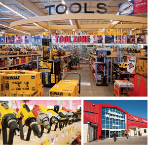 The Kearney yard features 60,000 square feet of retail space; the Kearney store entance; some of the more than 1,940 power tool SKUs;